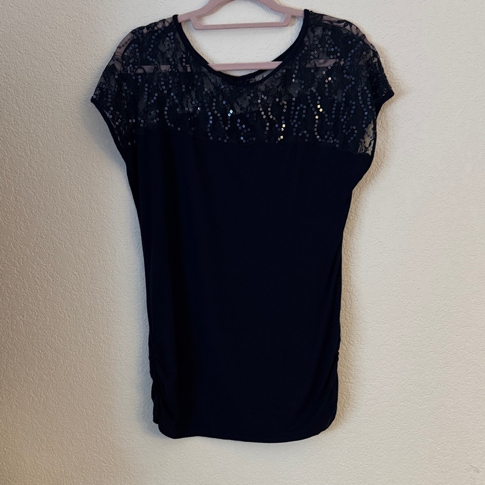 Elegant Dark Navy Blue Sequin Top